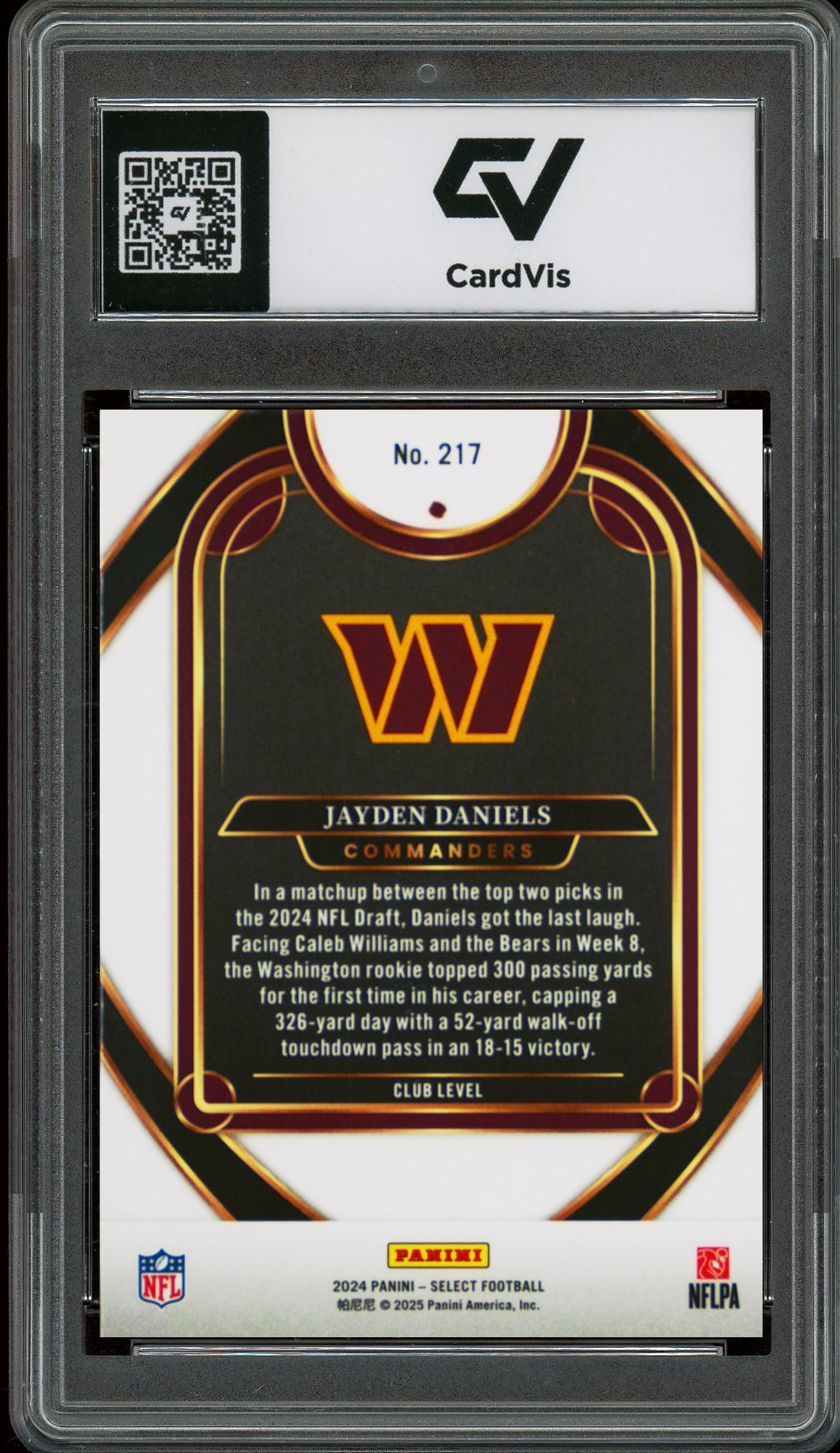 2024 Panini Select #217 Jayden Daniels Rookie Card RC Graded 10 Gem Mint - Back