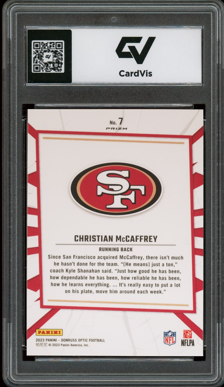 2023 Panini Donruss Optic #7 Christian McCaffrey My House! Graded 10 Gem Mint - Back
