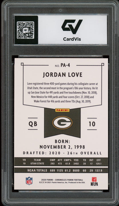 2020 Panini Chronicles #PA-4 Jordan Love Rookie Card RC Graded 10 Gem Mint - Back