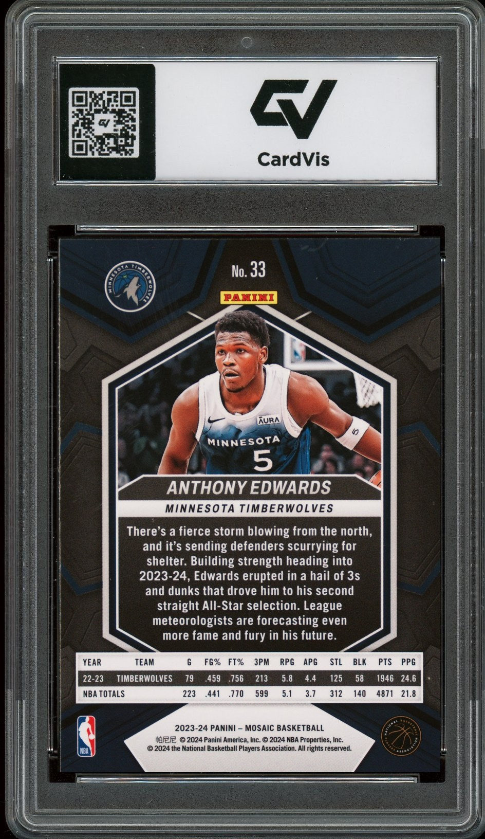2023 Panini Mosaic #33 Anthony Edwards Graded 10 Gem Mint - Back