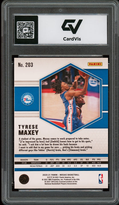 2020 Panini Mosaic #203 Tyrese Maxey Rookie Card RC Graded 10 Gem Mint - Back