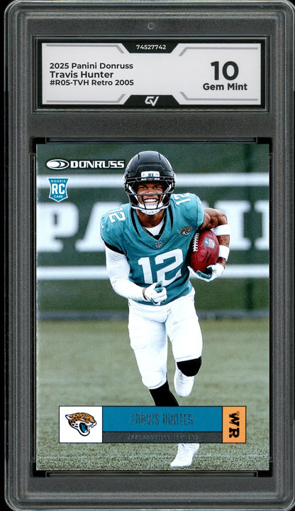 2025 Panini Donruss #R05-TVH Travis Hunter Retro 2005 Rookie Card RC Graded 10 Gem Mint - Front