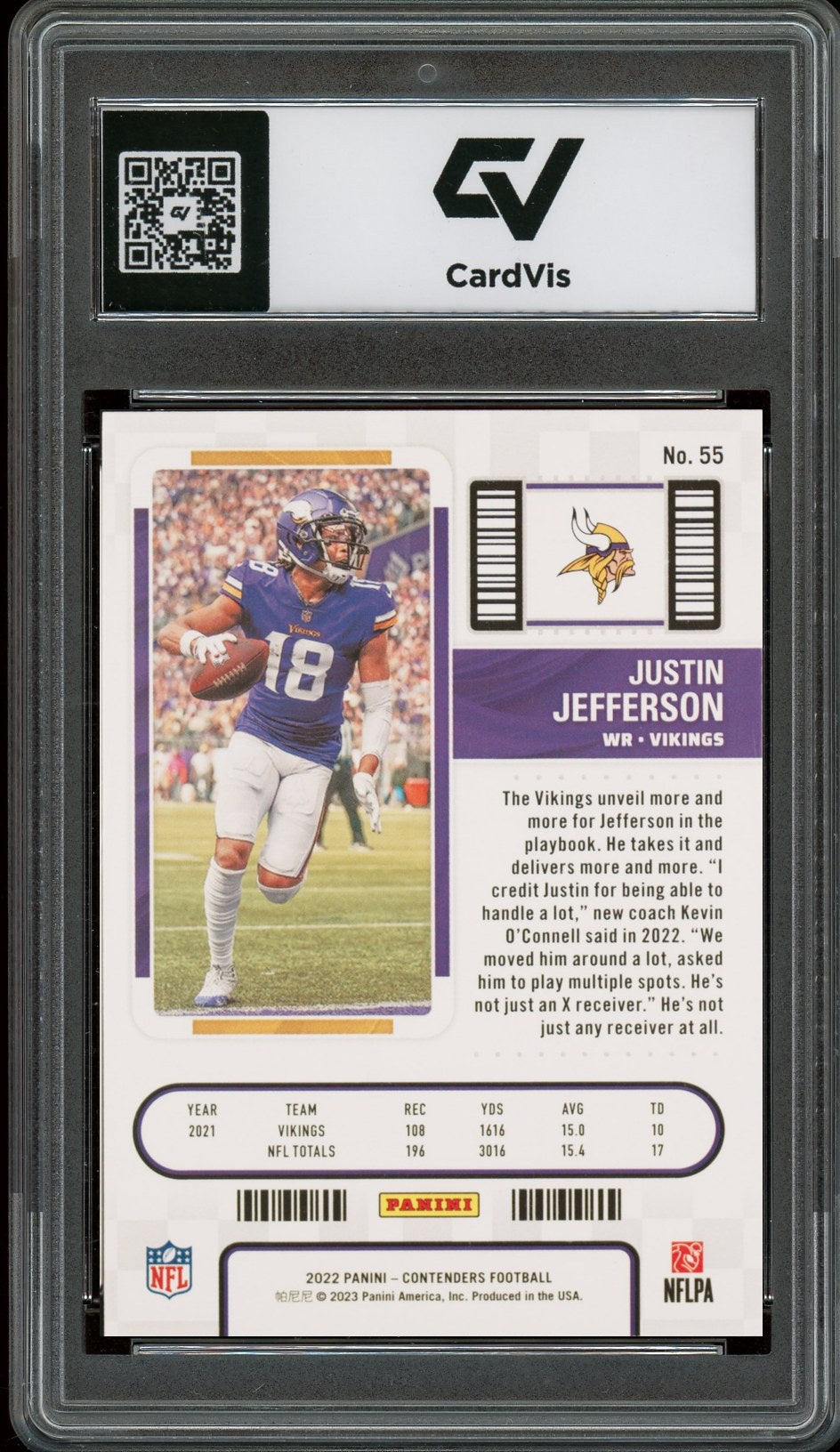 2022 Panini Contenders #55 Justin Jefferson Graded 10 Gem Mint - Back