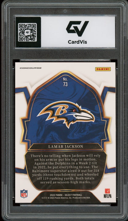 2022 Panini Select #73 Lamar Jackson Graded 10 Gem Mint - Back