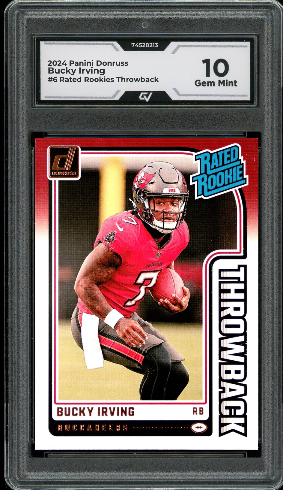 2024 Panini Donruss #6 Bucky Irving Rated Rookies Throwback Rookie Card RC Graded 10 Gem Mint - Front