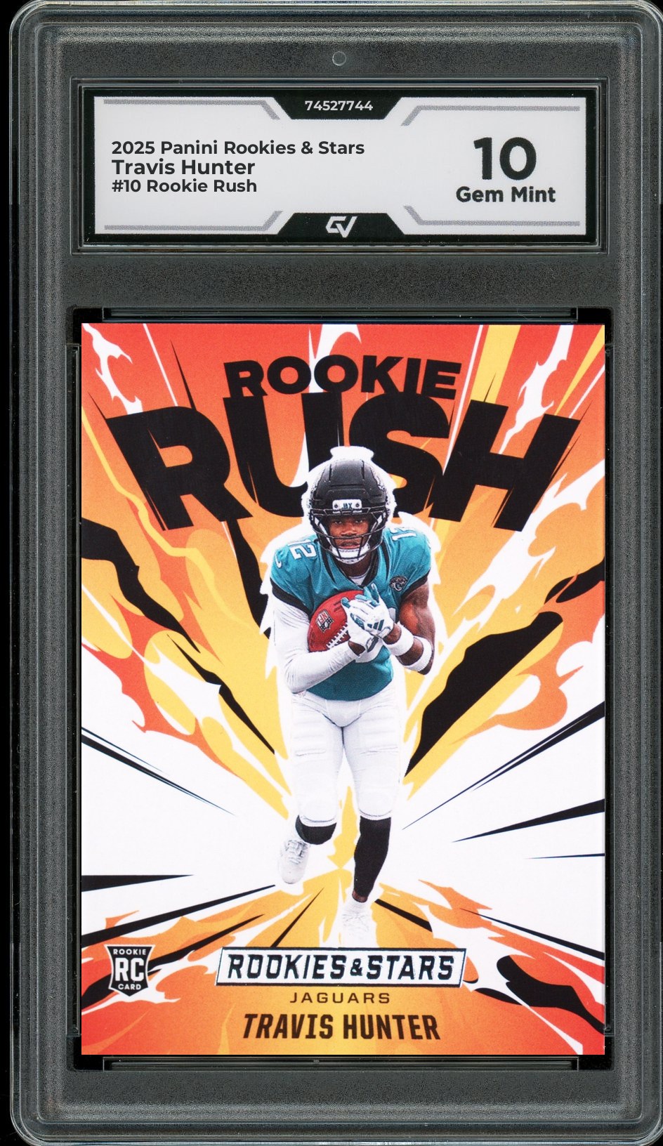 2025 Panini Rookies & Stars #10 Travis Hunter Rookie Rush Rookie Card RC Graded 10 Gem Mint - Front