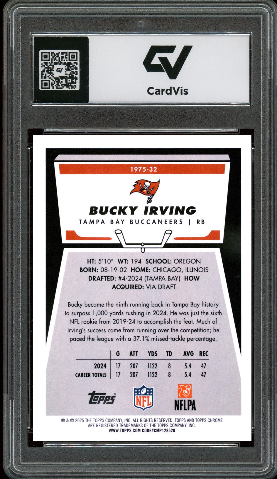 2025 Topps Chrome #32 Bucky Irving 1975 Topps Graded 10 Gem Mint - Back