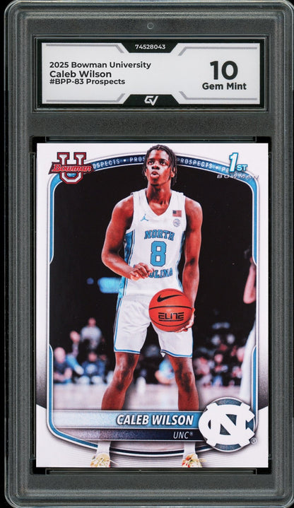 2025 Bowman University #BPP-83 Caleb Wilson Prospects Rookie Card RC Graded 10 Gem Mint - Front