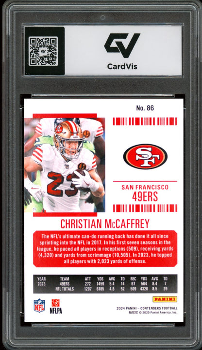 2024 Panini Contenders #86 Christian McCaffrey Red Game Ticket Graded 10 Gem Mint - Back