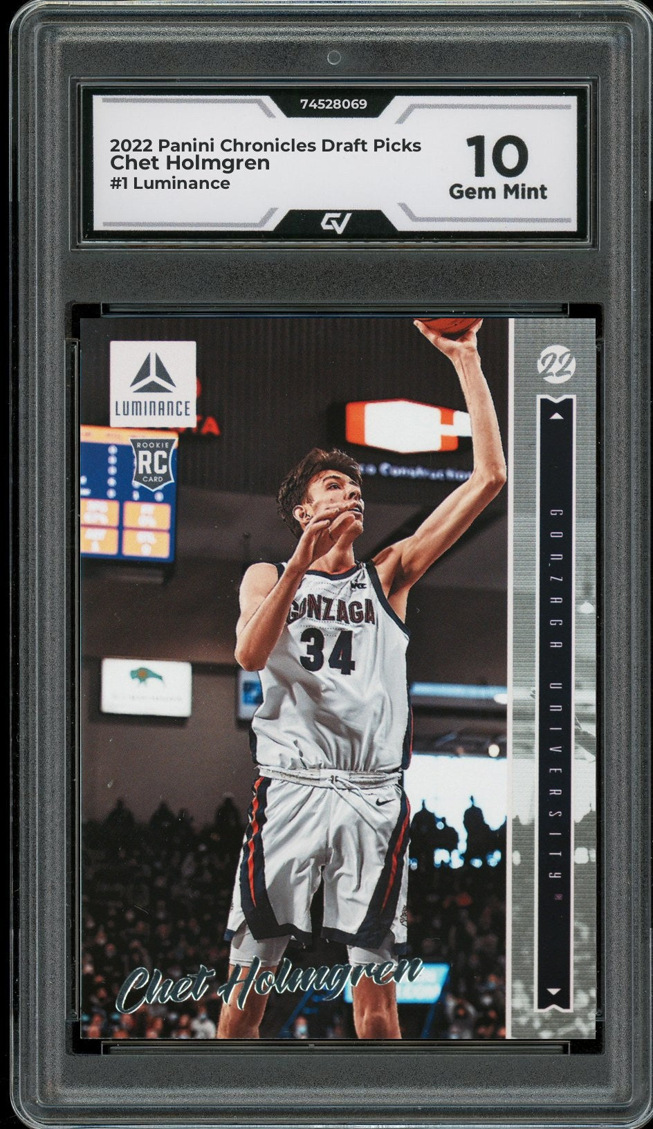 2022 Panini Chronicles Draft Picks #1 Chet Holmgren Luminance Rookie Card RC Graded 10 Gem Mint - Front