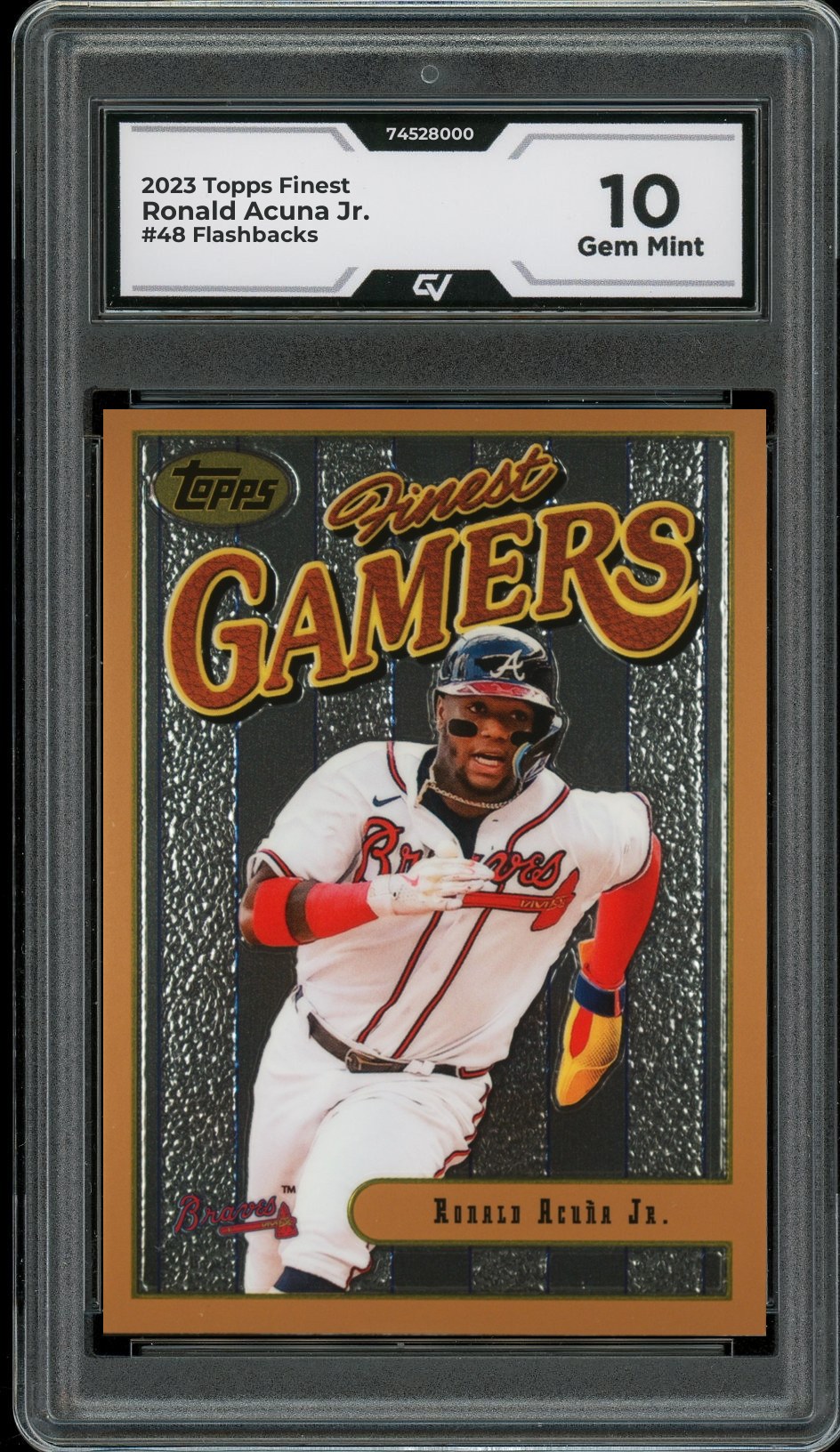 2023 Topps Finest #48 Ronald Acuna Jr. Flashbacks Graded 10 Gem Mint - Front