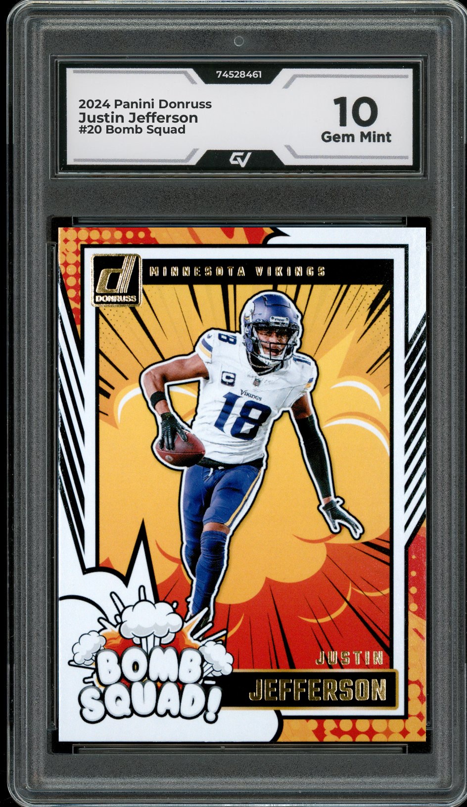 2024 Panini Donruss #20 Justin Jefferson Bomb Squad Graded 10 Gem Mint - Front