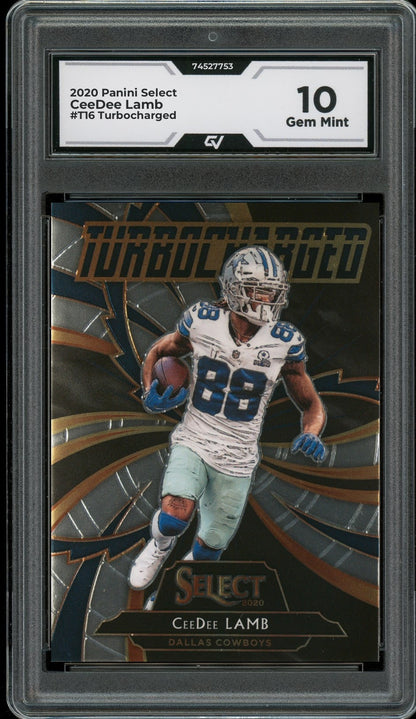 2020 Panini Select #T16 CeeDee Lamb Turbocharged Rookie Card RC Graded 10 Gem Mint - Front