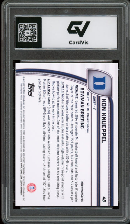 2024 Bowman Chrome University #48 Kon Knueppel Rookie Card RC Graded 10 Gem Mint - Back