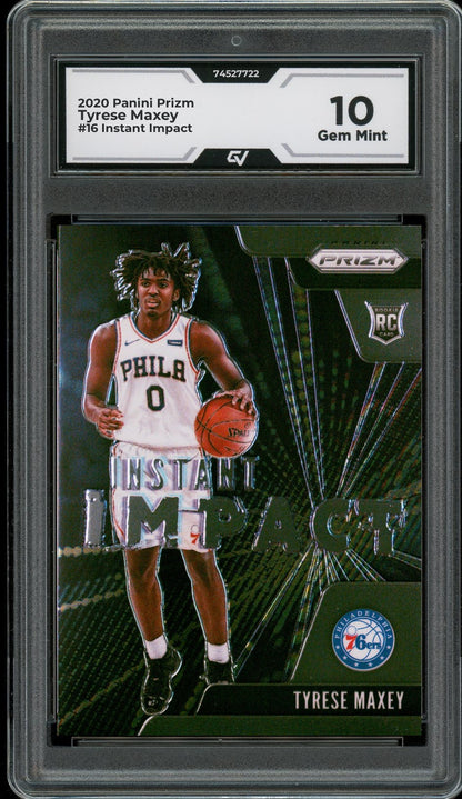 2020 Panini Prizm #16 Tyrese Maxey Instant Impact Rookie Card RC Graded 10 Gem Mint - Front