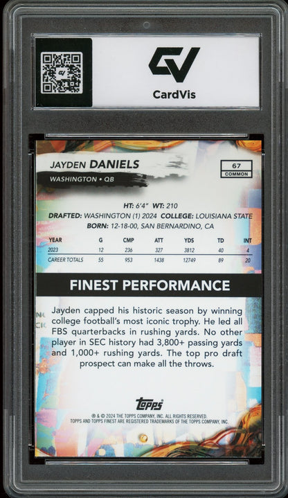 2024 Topps Finest #67 Jayden Daniels Rookie Card RC Graded 10 Gem Mint - Back