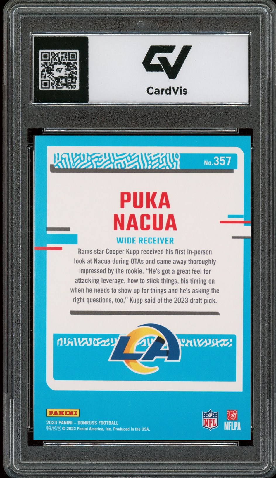 2023 Panini Donruss #357 Puka Nacua Rookie Card RC Graded 10 Gem Mint - Back