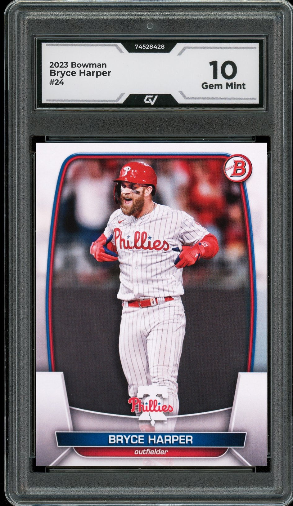 2023 Bowman #24 Bryce Harper Graded 10 Gem Mint - Front