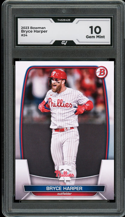 2023 Bowman #24 Bryce Harper Graded 10 Gem Mint - Front