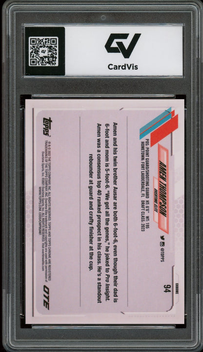 2021 Topps Chrome #94 Amen Thompson Overtime Elite Rookie Card RC Graded 10 Gem Mint - Back