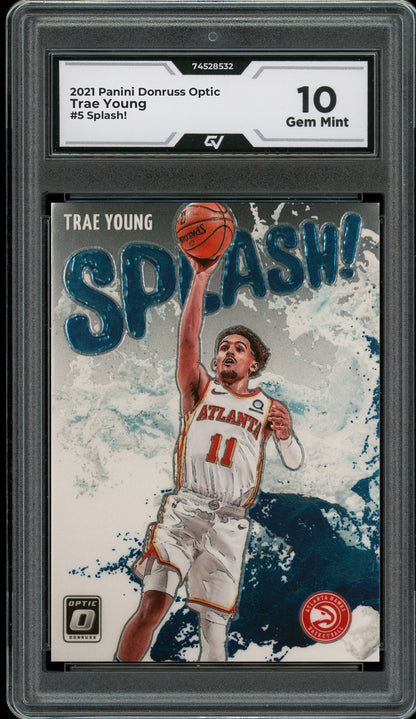 2021 Panini Donruss Optic #5 Trae Young Splash! Graded 10 Gem Mint - Front