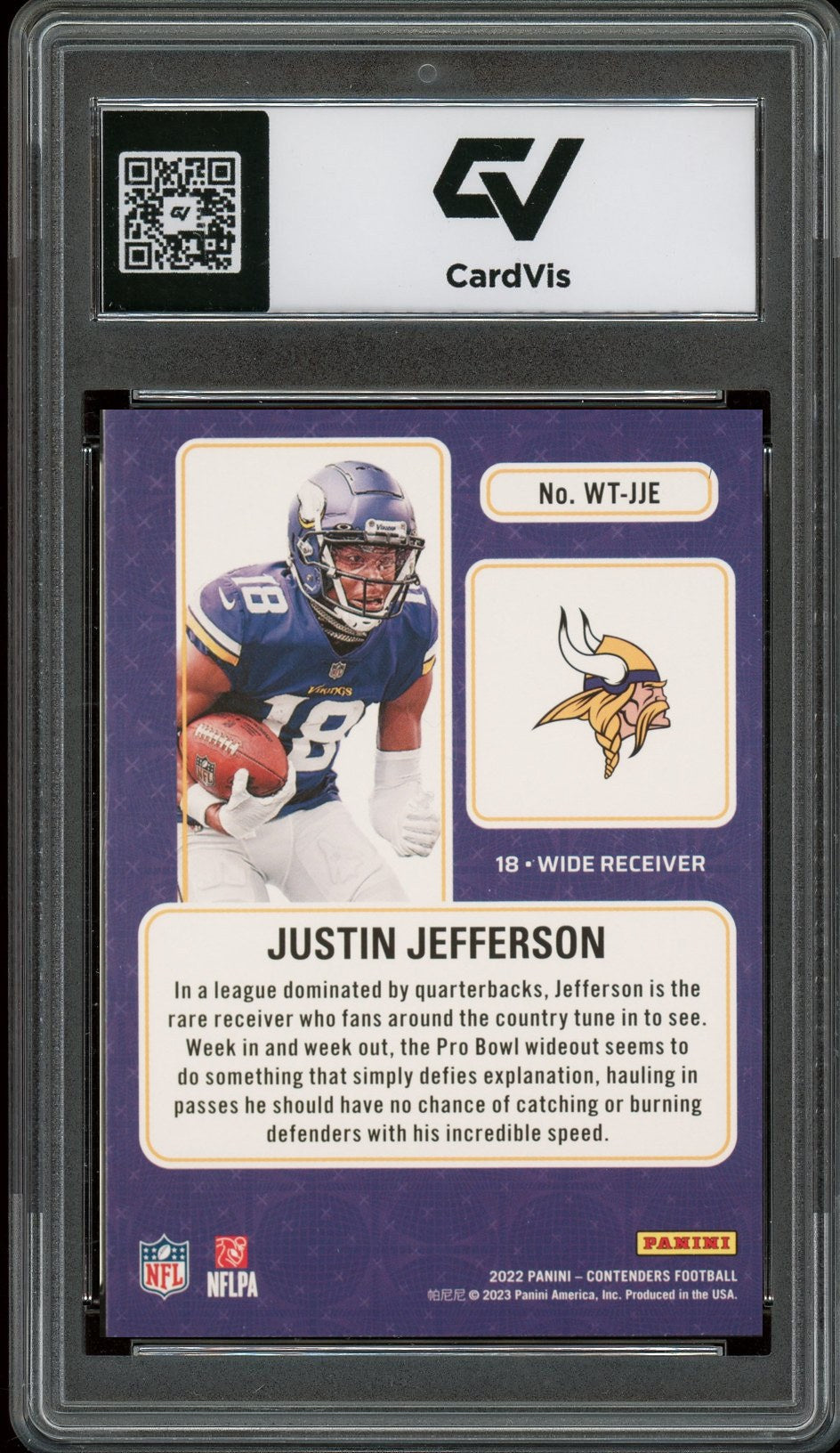 2022 Panini Contenders #WT-JJE Justin Jefferson Winning Ticket Graded 10 Gem Mint - Back