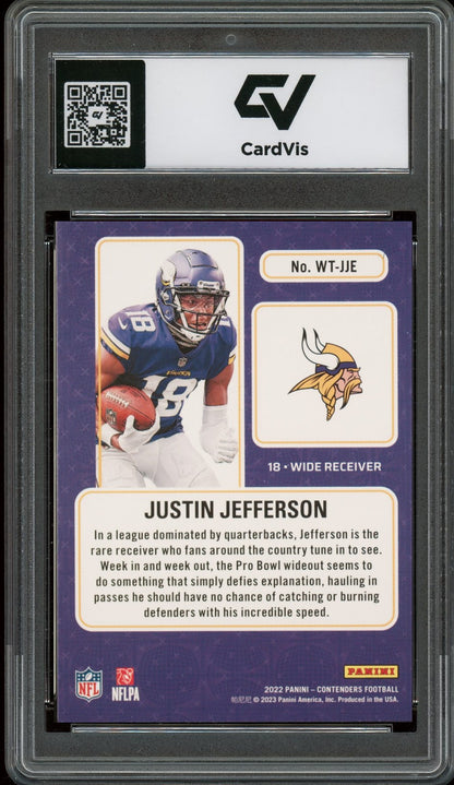 2022 Panini Contenders #WT-JJE Justin Jefferson Winning Ticket Graded 10 Gem Mint - Back