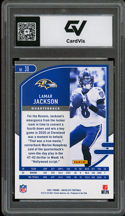 2021 Panini Absolute #30 Lamar Jackson Graded 10 Gem Mint - Back