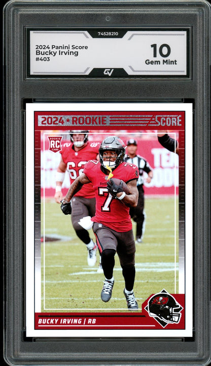 2024 Panini Score #403 Bucky Irving Rookie Card RC Graded 10 Gem Mint - Front