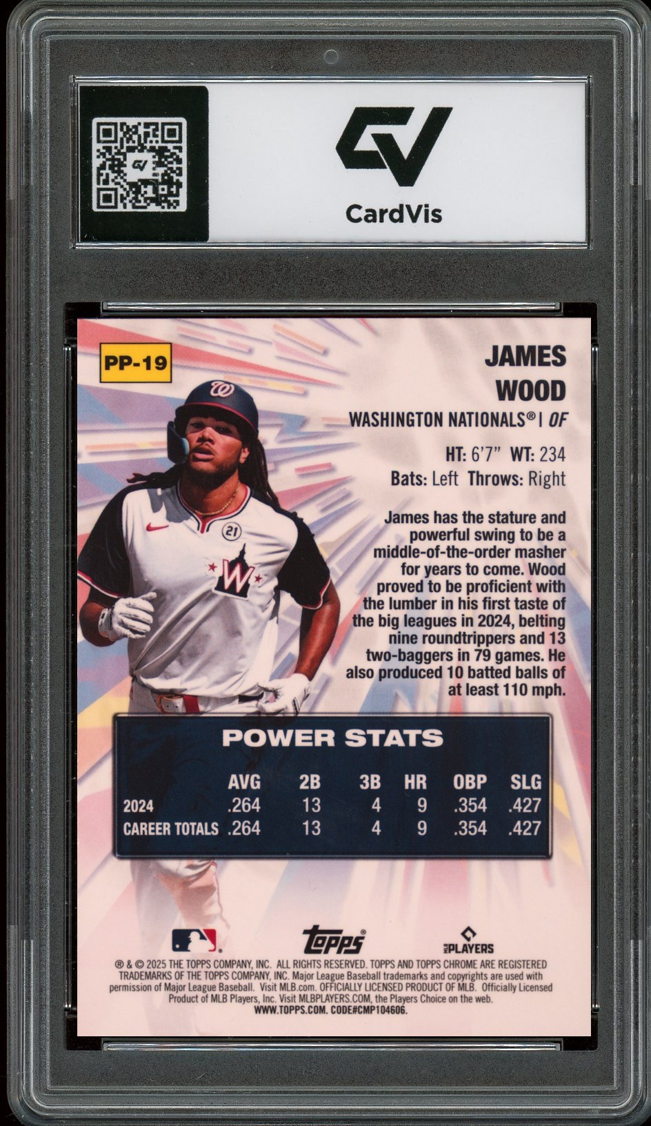 2025 Topps Chrome #PP-19 James Wood Power Players Rookie Card RC Graded 10 Gem Mint - Back
