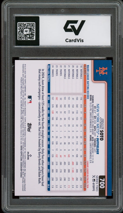 2025 Topps #700 Juan Soto Graded 10 Gem Mint - Back