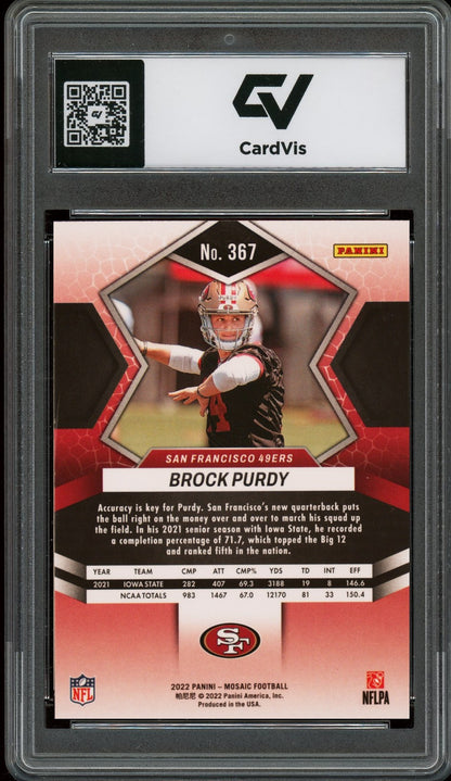 2022 Panini Mosaic #367 Brock Purdy Rookie Card RC Graded 10 Gem Mint - Back