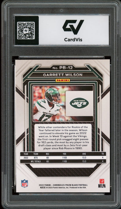 2022 Panini Chronicles #PB-12 Garrett Wilson Prizm Black Rookie Card RC Graded 10 Gem Mint - Back