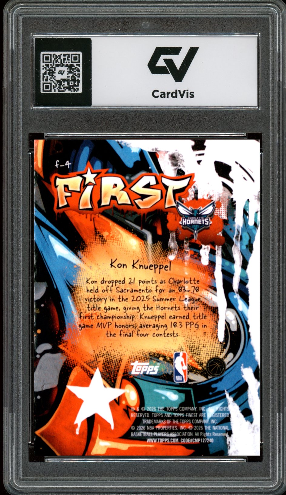 2025 Topps Finest #F-4 Kon Knueppel First Rookie Card RC Graded 10 Gem Mint - Back