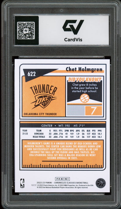 2022 Panini Chronicles #622 Chet Holmgren Rookie Card RC Graded 10 Gem Mint - Back