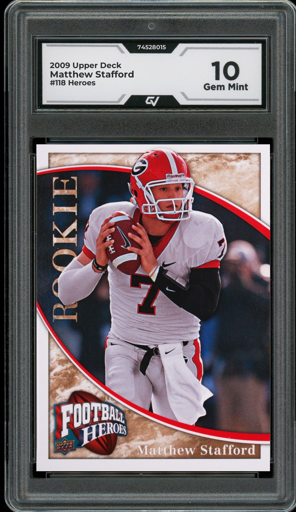 2009 Upper Deck #118 Matthew Stafford Heroes Rookie Card RC Graded 10 Gem Mint - Front