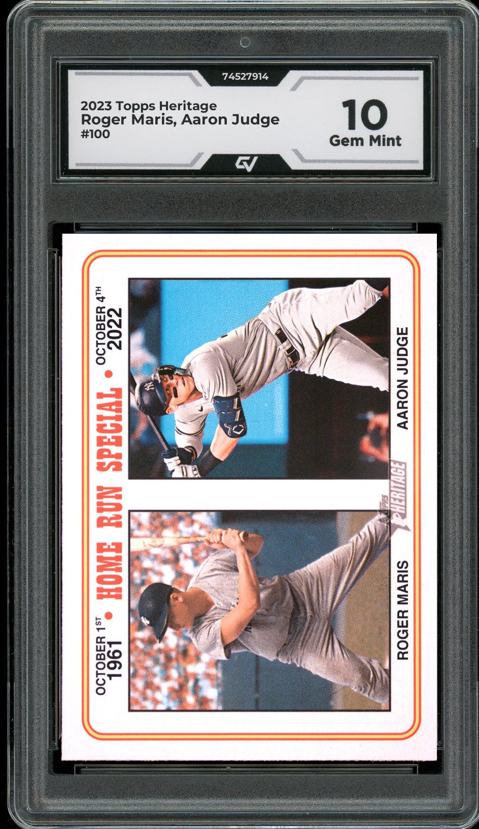 2023 Topps Heritage #100 Roger Maris, Aaron Judge Graded 10 Gem Mint - Front