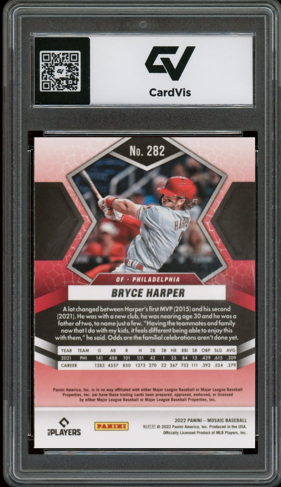 2022 Panini Mosaic #282 Bryce Harper Graded 10 Gem Mint - Back