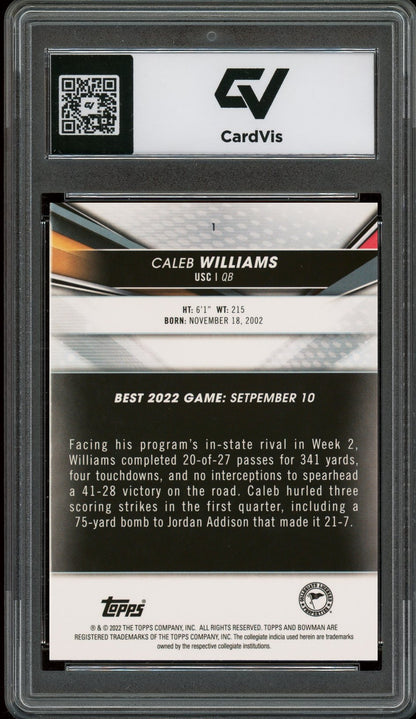 2022 Bowman's Best University #1 Caleb Williams Rookie Card RC Graded 10 Gem Mint - Back