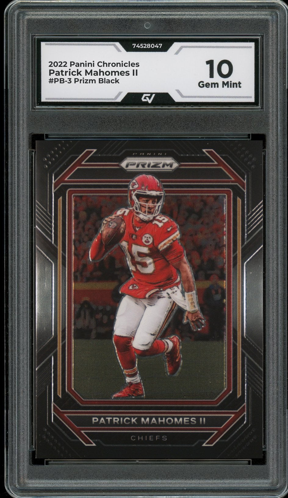 2022 Panini Chronicles #PB-3 Patrick Mahomes II Prizm Black Graded 10 Gem Mint - Front