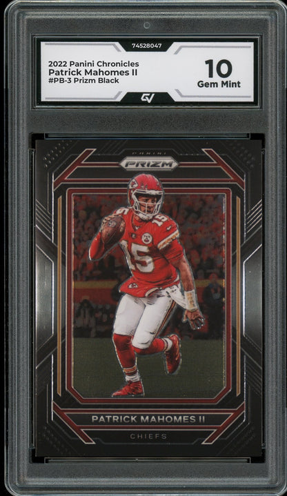2022 Panini Chronicles #PB-3 Patrick Mahomes II Prizm Black Graded 10 Gem Mint - Front