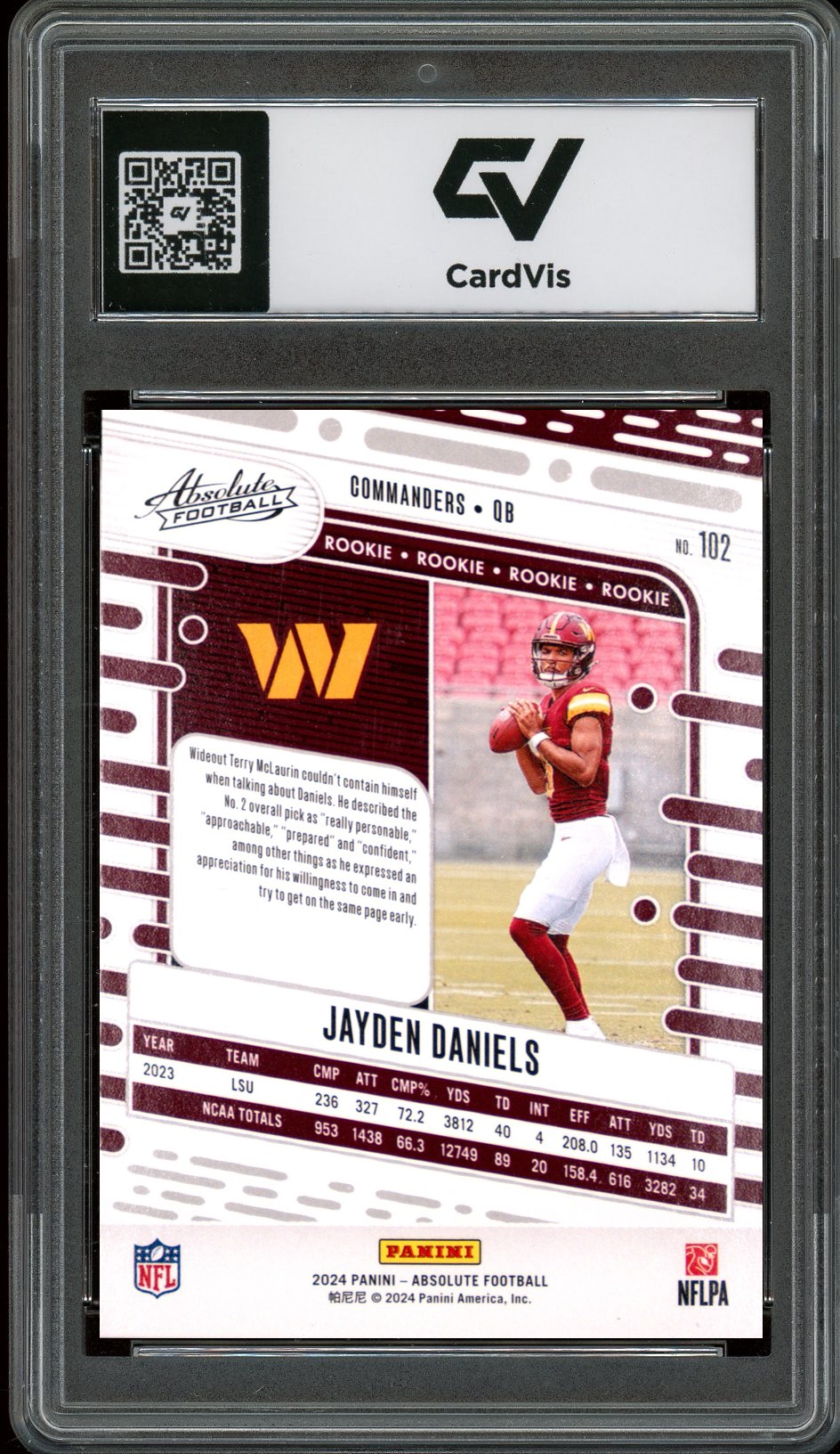 2024 Panini Absolute #102 Jayden Daniels Rookie Card RC Graded 10 Gem Mint - Back
