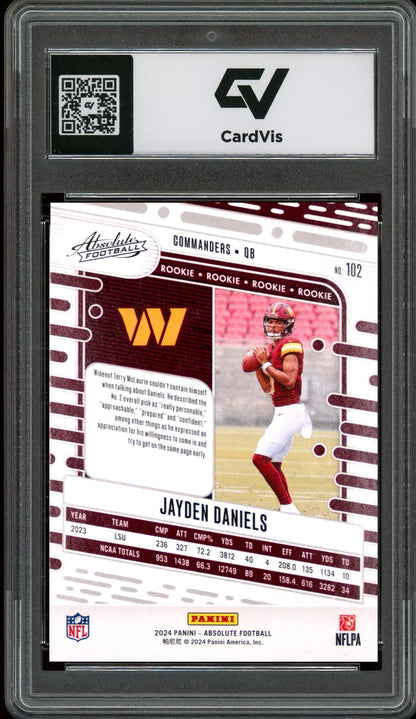 2024 Panini Absolute #102 Jayden Daniels Rookie Card RC Graded 10 Gem Mint - Back