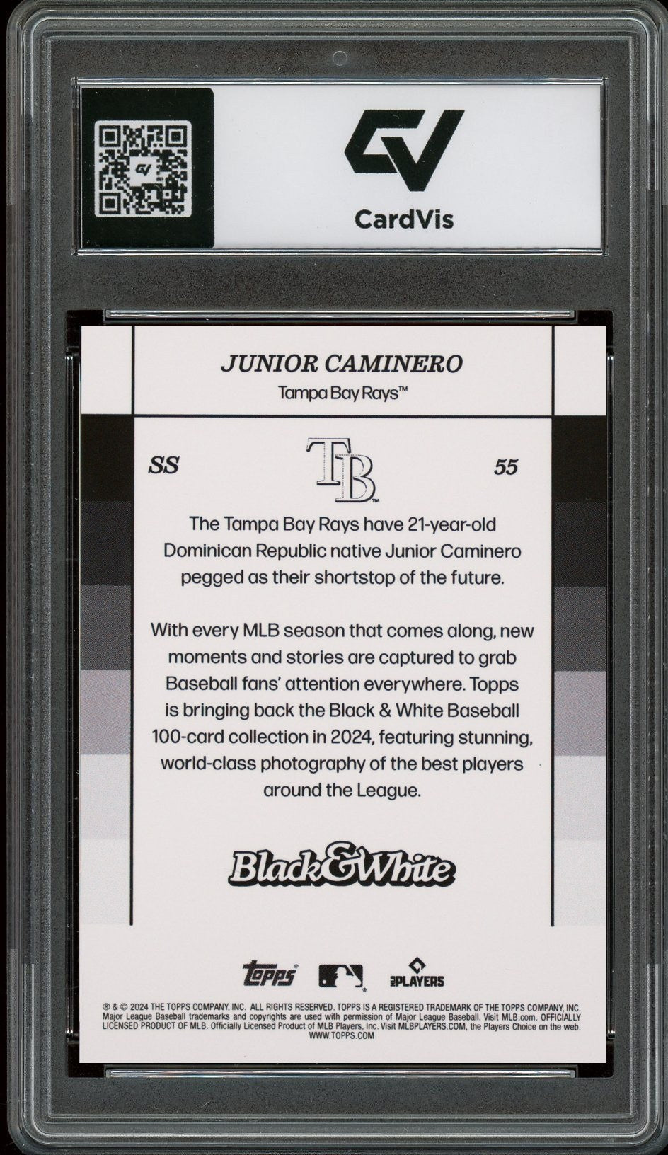 2024 Topps Black And White #55 Junior Caminero Rookie Card RC Graded 10 Gem Mint - Back