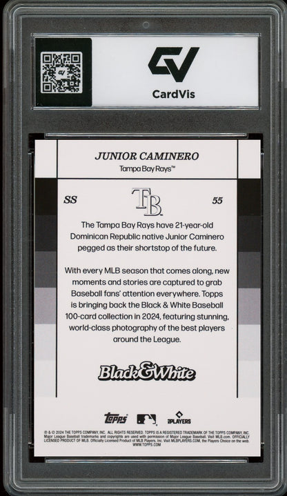 2024 Topps Black And White #55 Junior Caminero Rookie Card RC Graded 10 Gem Mint - Back