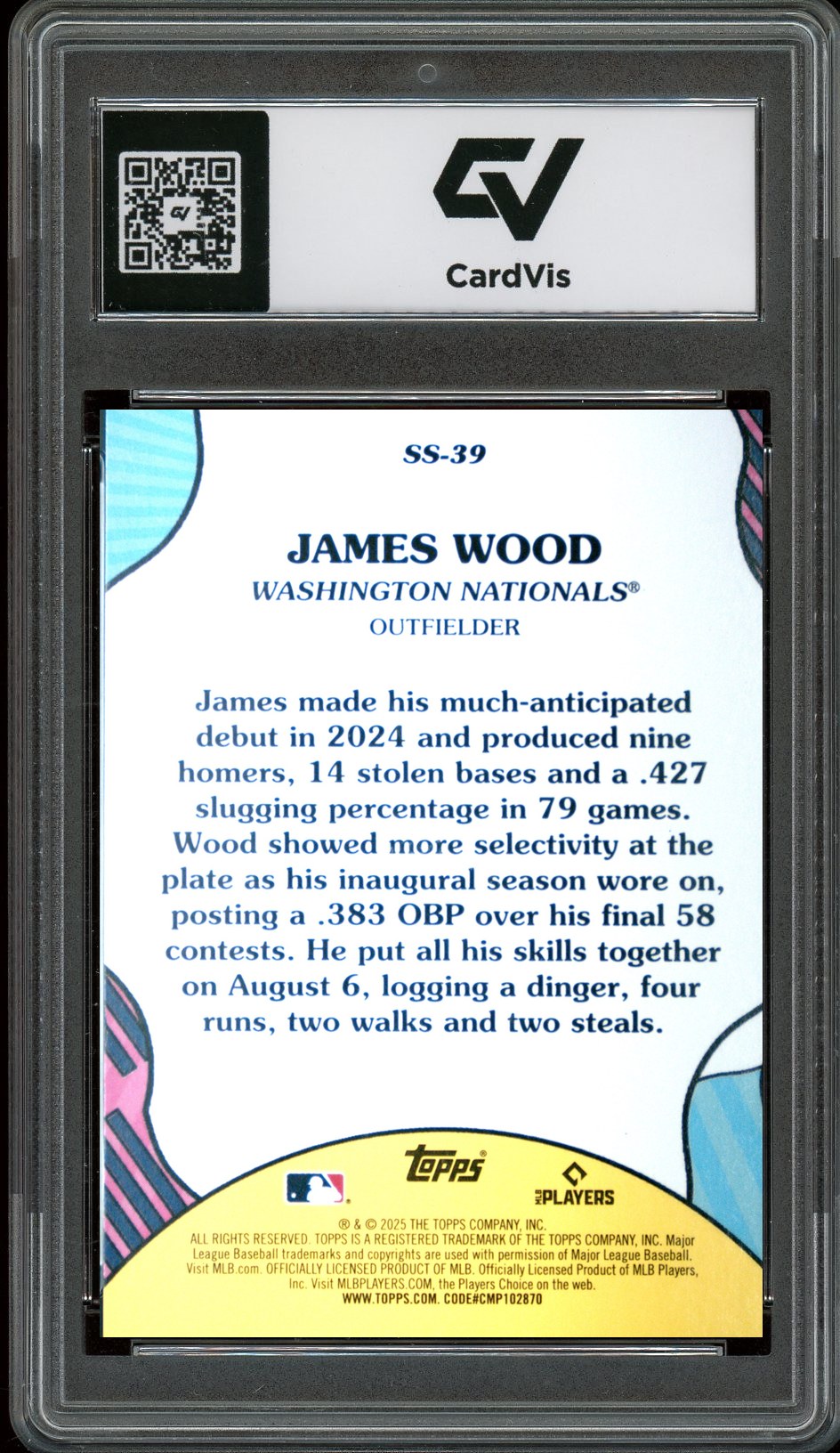 2025 Topps #SS-39 James Wood Summer Superstars Rookie Card RC Graded 10 Gem Mint - Back