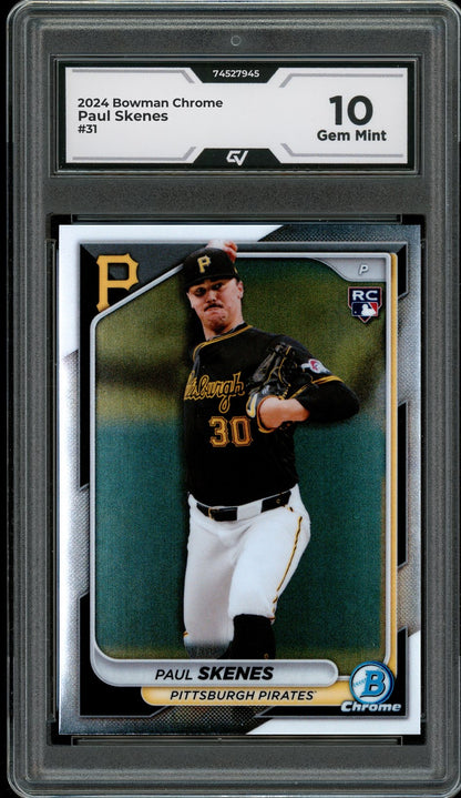 2024 Bowman Chrome #31 Paul Skenes Rookie Card RC Graded 10 Gem Mint - Front