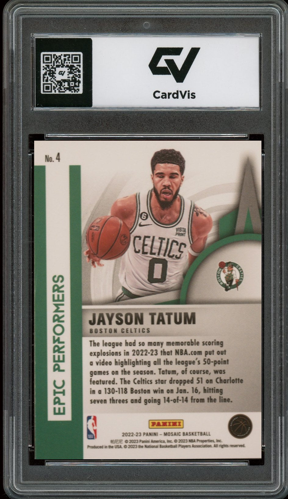 2022 Panini Mosaic #4 Jayson Tatum Epic Performers Graded 10 Gem Mint - Back