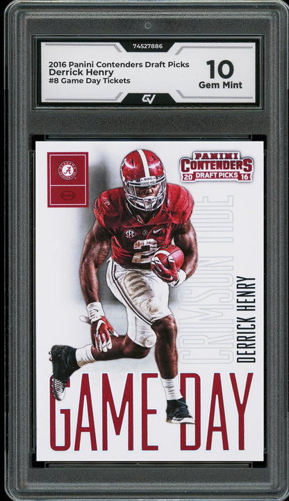 2016 Panini Contenders Draft Picks #8 Derrick Henry Game Day Tickets Rookie Card RC Graded 10 Gem Mint - Front