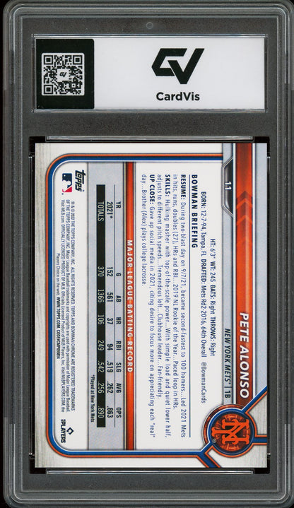 2022 Bowman Chrome #11 Pete Alonso Graded 10 Gem Mint - Back